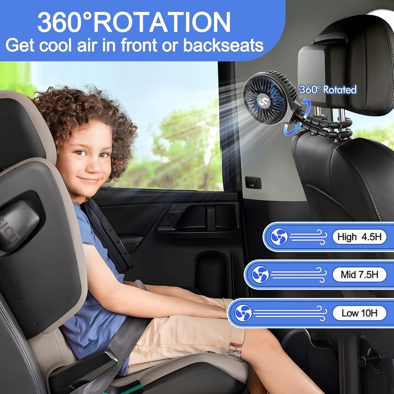 WEGA Stroller Fan Rechargeable Portable Battery Operated Car Seat Baby Fan,3 Speeds USB Personal Fan for Crib Treadmill HomeOffice and Travel (Black) - Image 5